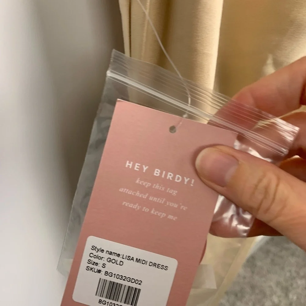 NWT Birdy Grey SMALL Lisa Midi Dress Shiny Satin Gold Sleeveless Cowl Neck - Picture 6 of 9